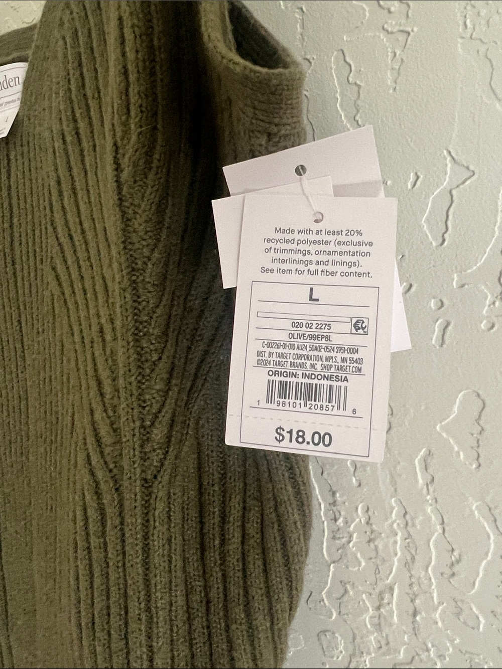 Auden Olive Ribbed V-Neck Knit Cami - Picture 3 of 4